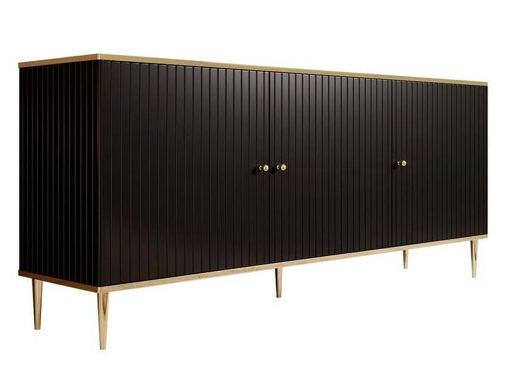 MIRJAN24 Kommode Glamour (mit 3 Türen), Griffe, Füße, Rand aus Metall in der Farbe Gold, schwarz, Schwarz / Schwarz + Gold von Mirjan24