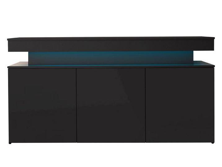 MIRJAN24 Kommode Glossa 3D 160 (mit drei Drehtüren), mit blauer LED-Beleuchtung, schwarz, Schwarz / Schwarz Hochglanz von Mirjan24