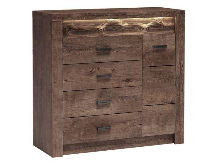 MIRJAN24 Kommode Indianapolis I17 (Drehtür und 4 Schubladen), Metall Griffe, braun, ohne Beleuchtung, Esche Dunkel von Mirjan24