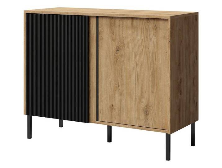 MIRJAN24 Kommode Mia 04 (mit zwei Drehtüren), 100x41x80 cm, Metallfüße in der Farbe Schwarz, braun schwarz, Ewige Eiche / Ewige Eiche + Schwarz von Mirjan24