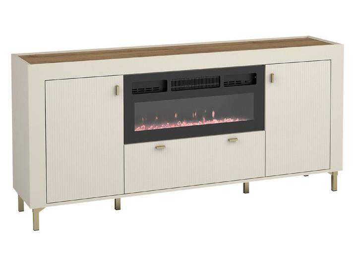 MIRJAN24 Kommode Mossa 2D1S MO07 mit Kamin (mit zwei Drehtüren und Schublade), Realistische LED-Flamme, 177x40x84 cm, beige von Mirjan24