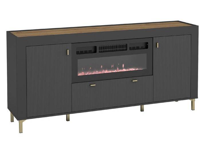 MIRJAN24 Kommode Mossa 2D1S MO07 mit Kamin (mit zwei Drehtüren und Schublade), Realistische LED-Flamme, 177x40x84 cm, schwarz von Mirjan24