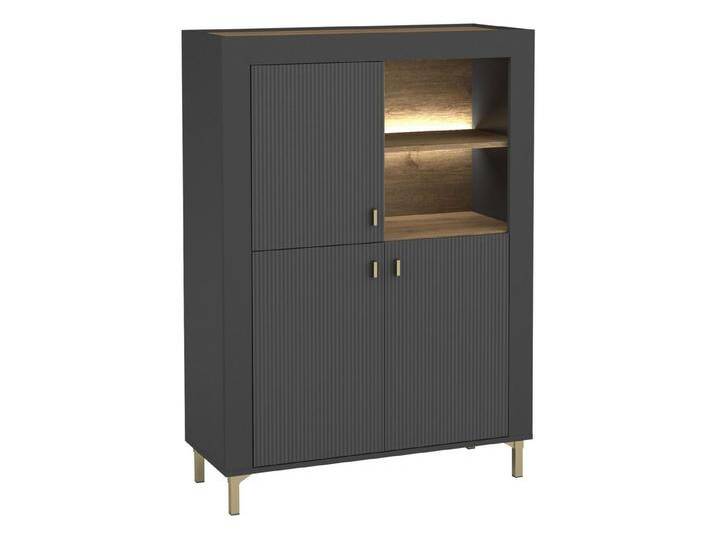 MIRJAN24 Kommode Mossa 3D MO05 (mit drei Drehtüren), LED-Beleuchtung als Option, 97x40x136 cm, schwarz, mit Warmweißer LED Beleuchtung von Mirjan24