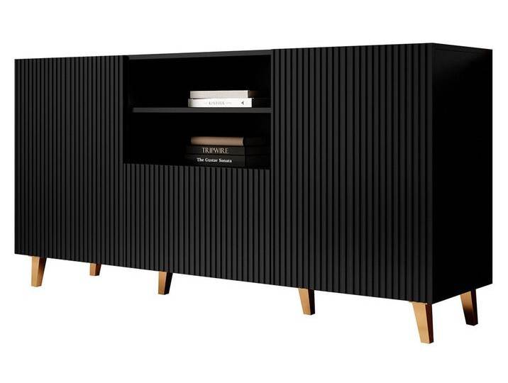 MIRJAN24 Kommode Pafos 150 (mit 2 Türen und Schublade), 151x42x83 cm, Fronten gefräst, schwarz, Schwarz / Schwarz + Gold von Mirjan24