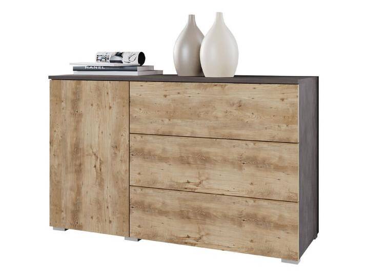 MIRJAN24 Kommode Paris 110 (mit Drehtür und 3 Schubladen), Schubladen mit grifflosem Öffnungssystem push to open, braun, Matera / Kastanien Breslau von Mirjan24