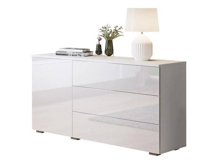 MIRJAN24 Kommode Paris 110 (mit Drehtür und 3 Schubladen), Schubladen mit grifflosem Öffnungssystem push to open, weiß, Weiß / Weiß Hochglanz von Mirjan24
