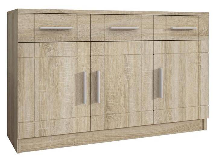 MIRJAN24 Kommode Paris 3F3F (mit 3 Türen und 3 Schubladen), Silberne Griffe, beige, Sonoma Eiche von Mirjan24