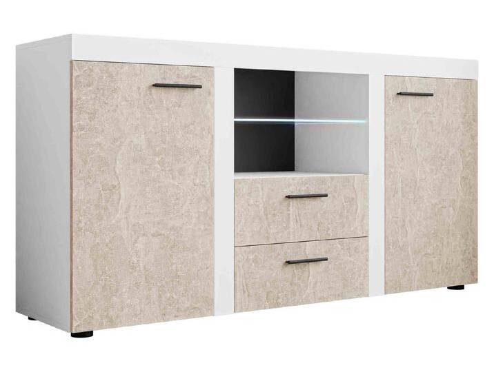 MIRJAN24 Kommode Rumba (mit 2 Türen und 2 Schubladen), Glasregal, LED-Beleuchtung als Option, grau, mit LED Beleuchtung, Weiß / Beton Hell von Mirjan24