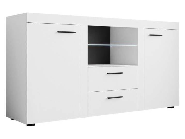 MIRJAN24 Kommode Rumba (mit 2 Türen und 2 Schubladen), Glasregal, LED-Beleuchtung als Option, weiß, mit LED Beleuchtung, Weiß von Mirjan24