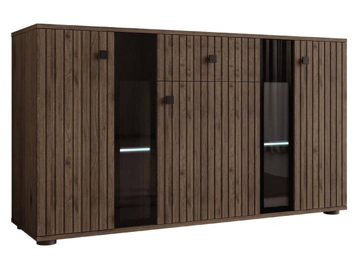 MIRJAN24 Kommode Salsa II (mit 3 Türen und Schublade), mit Glasregale, LED-Beleuchtung als Option, braun, mit blauer LED Beleuchtung von Mirjan24