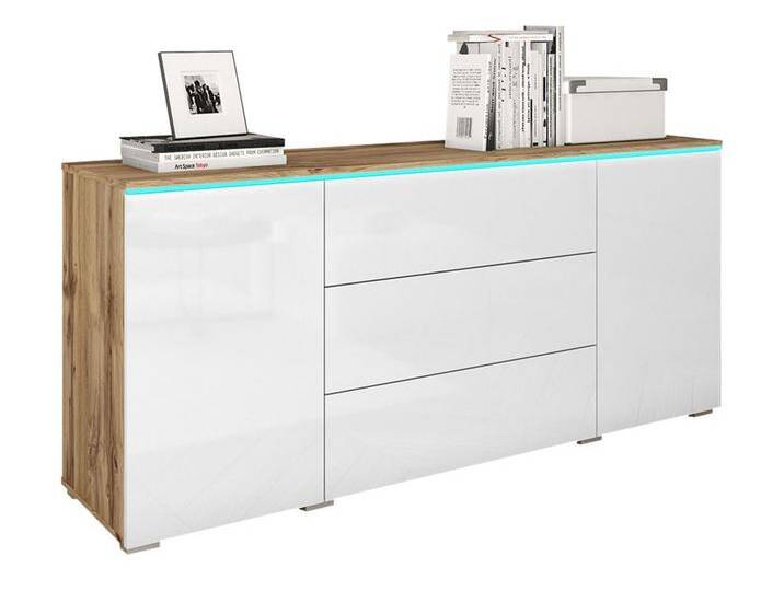 MIRJAN24 Kommode Vera 150 (2-Drehtüren und 3-Schubladen), Griffloses Öffnungssystem push to open, Rollgleitschienen, weiß, mit RGB LED Beleuchtung von Mirjan24