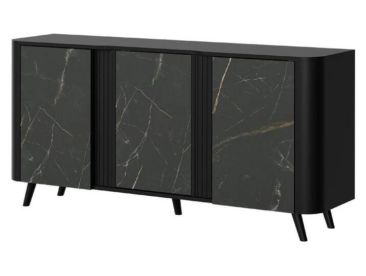 MIRJAN24 Kommode Volare 150 3D (mit drei Drehtüren), mit gedämpftem Schließsystem, schwarz, Schwarz / San Sebastian von Mirjan24