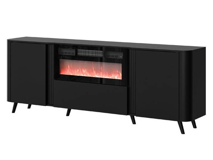 MIRJAN24 Kommode Volare 200 EF mit Kamin (mit zwei Drehtüren und Klappe), gedämpftem Schließsystem, 200x39x76 cm, schwarz, Schwarz von Mirjan24