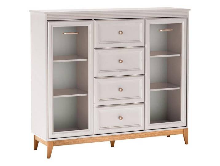 MIRJAN24 Kommode Windsor W-07 (mit zwei Drehtüren und vier Schubladen), Metallgriffe in der Farbe Kupfergold, beige, ohne Beleuchtung von Mirjan24