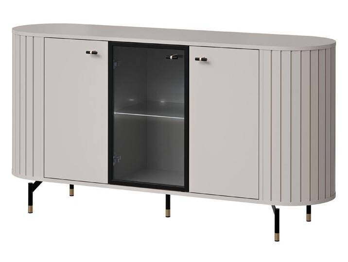 MIRJAN24 Kommode Zante 150 2D1W 03 (mit drei Drehtüren), LED-Beleuchtung als Option, Gehärtetes Glas, beige, mit weißer LED Beleuchtung, Cashmere von Mirjan24