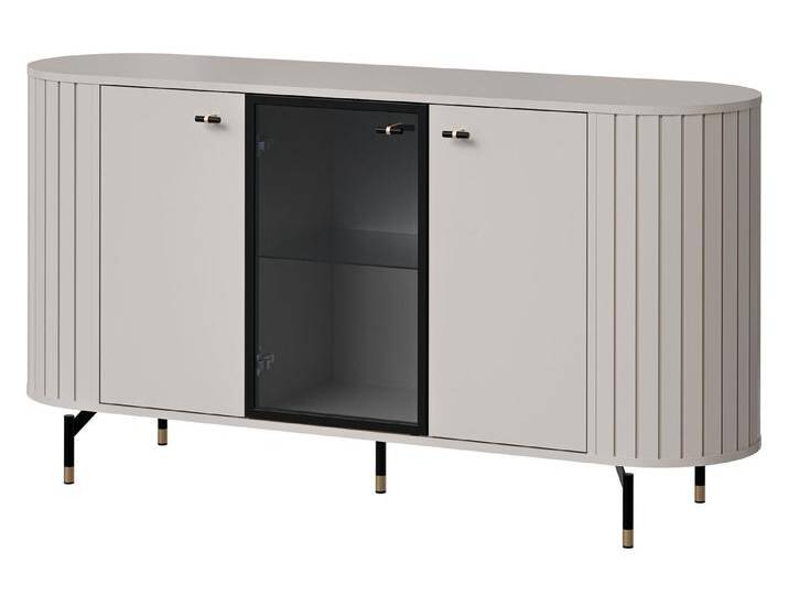 MIRJAN24 Kommode Zante 150 2D1W 03 (mit drei Drehtüren), LED-Beleuchtung als Option, Gehärtetes Glas, beige, ohne Beleuchtung, Cashmere von Mirjan24