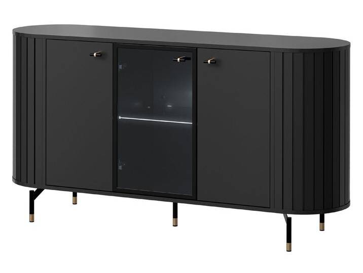 MIRJAN24 Kommode Zante 150 2D1W 03 (mit drei Drehtüren), LED-Beleuchtung als Option, Gehärtetes Glas, schwarz, mit weißer LED Beleuchtung, Schwarz von Mirjan24