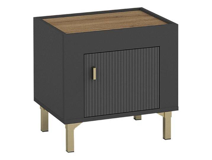 MIRJAN24 Nachttisch Mossa MO11 (mit Drehtür), 48x36x45 cm, schwarz, Schwarz / Schwarz + Eiche Whisky von Mirjan24