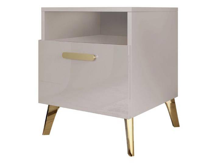 MIRJAN24 Nachttisch Picru 1SZ (mit Schublade), Griffe und Füße in der Farbe Gold, beige, Cashmere / Cashmere Hochglanz + Gold von Mirjan24