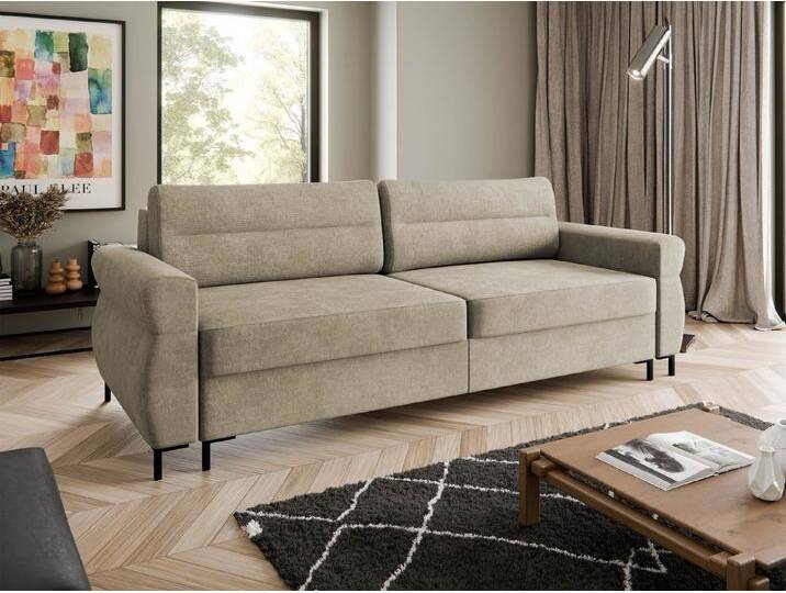 MIRJAN24 Schlafsofa Berne, mit Schlaffunktion und Bettkasten, Schwarz Metallfüße, 238x95x92 cm, beige, Sierra 744 von Mirjan24