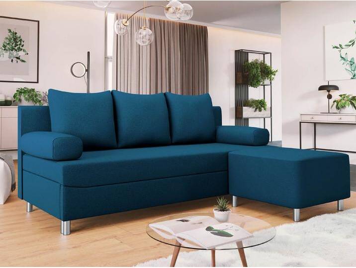 MIRJAN24 Schlafsofa Dover, mit Bettkasten und Schlaffunktion, Chromfüße, Polsterhocker als Opsion, blau, mit Polsterhocker, Manila 26 MIRJAN24 Schlafsofa Dover, mit Bettkasten und Schlaffunktion, Chromfüße, Polsterhocker als Opsion, blau, mit Polsterhocker, Manila 26 von Mirjan24