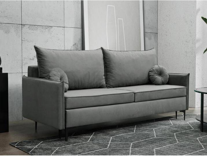 MIRJAN24 Schlafsofa Leon, mit Schlaffunktion und Bettkasten, Metallfüße, Rückenlehne in Form beweglicher Kissen, grau, Manila 16 von Mirjan24