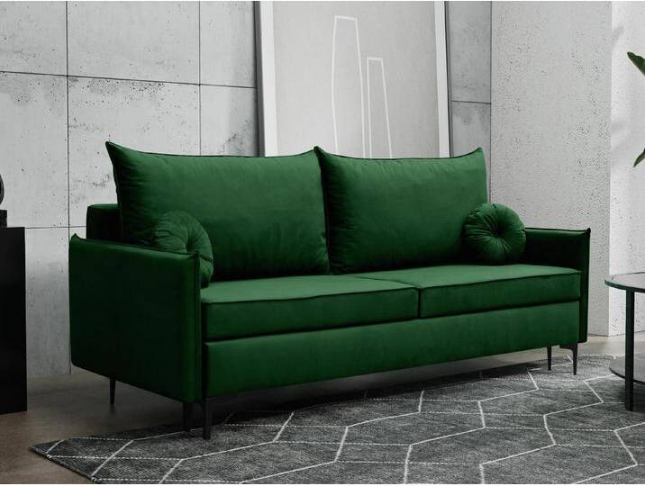 MIRJAN24 Schlafsofa Leon, mit Schlaffunktion und Bettkasten, Metallfüße, Rückenlehne in Form beweglicher Kissen, grün, Manila 35 von Mirjan24