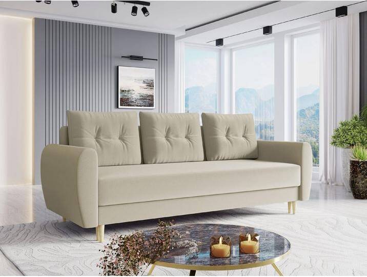 MIRJAN24 Schlafsofa Palermo, mit Bettkasten und Schlaffunktion, Holzfüße, Rückenlehne in Form beweglicher Kissen, beige, Itaka 16 von Mirjan24