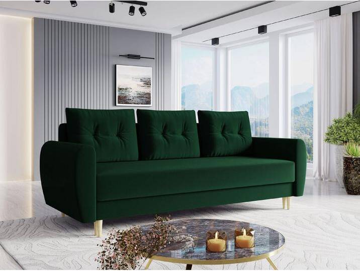 MIRJAN24 Schlafsofa Palermo, mit Bettkasten und Schlaffunktion, Holzfüße, Rückenlehne in Form beweglicher Kissen, grün, Itaka 10 von Mirjan24