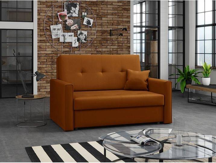 MIRJAN24 Schlafsofa Viva Bis II, mit Bettkasten und Schlaffunktion, inkl. Kissen, 2 Sitzer, Metallfüße, orange, Manila 31 von Mirjan24
