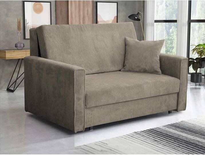 MIRJAN24 Schlafsofa Viva Bis Premium II, mit Bettkasten und Schlaffunktion, inkl. Kissen, Schwarz Metallfüße, Wellenfeder, 2 Sitzer, beige, Poso 02 von Mirjan24