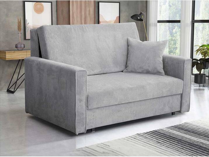 MIRJAN24 Schlafsofa Viva Bis Premium II, mit Bettkasten und Schlaffunktion, inkl. Kissen, Schwarz Metallfüße, Wellenfeder, 2 Sitzer, grau, Poso 110 von Mirjan24