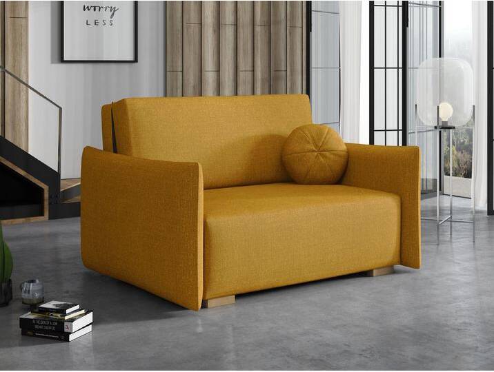 MIRJAN24 Schlafsofa Viva Glov II, mit Bettkasten und Schlaffunktion, inkl. Kissen, Holzfüße, 2-Sitzer, gelb, Soul 10 von Mirjan24