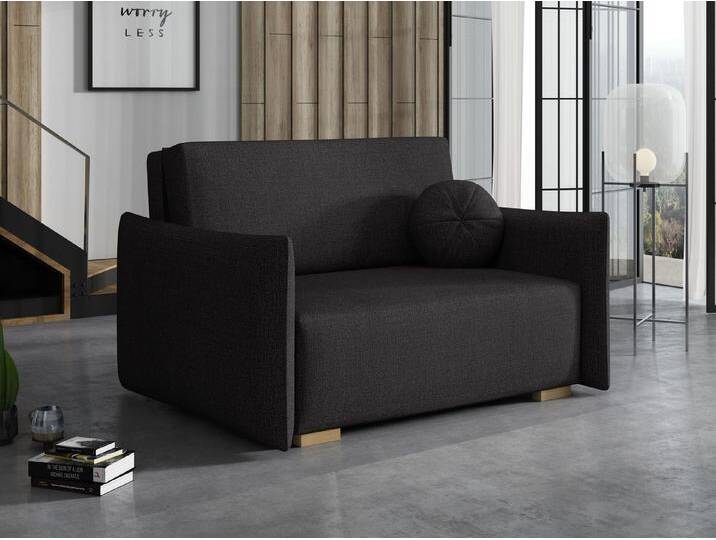 MIRJAN24 Schlafsofa Viva Glov II, mit Bettkasten und Schlaffunktion, inkl. Kissen, Holzfüße, 2-Sitzer, schwarz, Soul 20 von Mirjan24