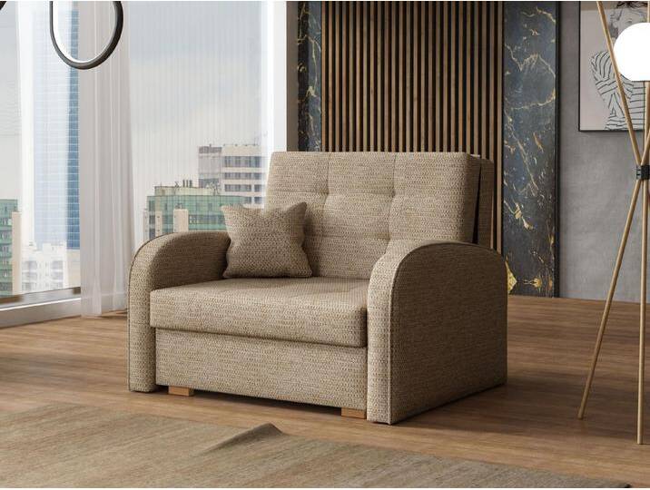 MIRJAN24 Schlafsofa Viva Gold I, mit Bettkasten und Schlaffunktion, einsitzer Bettsofa inkl. Kissen, Sofagarnitur, beige, Aragon 14 von Mirjan24