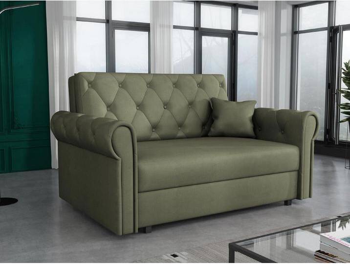 MIRJAN24 Schlafsofa Viva Roma II, mit Bettkasten und Schlaffunktion, inkl. Kissen, Schwarz Metallfüße, Wellenfeder, 2 Sitzer, grün, Kronos 46 von Mirjan24