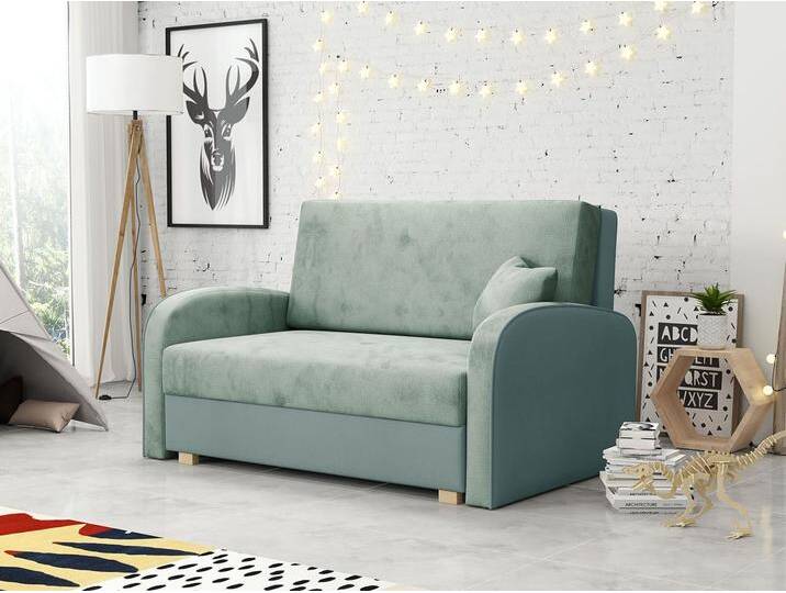 MIRJAN24 Schlafsofa Viva Soft II, mit Bettkasten und Schlaffunktion, 2 Sitzer Polstersofa inkl. Kissen, Wohnlandschaft, grün, Mono 237 + Sorriso 8 von Mirjan24