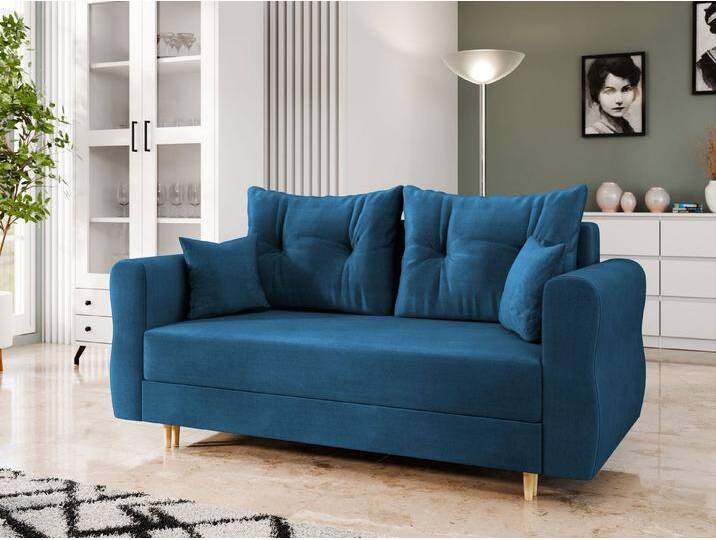 MIRJAN24 Schlafsofa Zako 2, mit Bettkasten und Schlaffunktion, zwei Sitzer, Holzfüße, 167x77x85 cm, blau, Manila 26 von Mirjan24