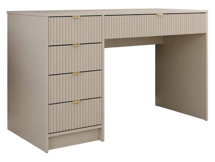 MIRJAN24 Schminktisch Tireno (5-Schubladen), Aluminiumgriffe in der Farbe Gold, Schreibtisch universell, beige, Sandbeige von Mirjan24