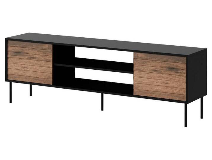 MIRJAN24 TV-Schrank Cortina 180 EF (mit zwei Drehtüren und Regal) Schwarze Stahlfüße, Griffloses Öffnungssystem push to open, braun schwarz von Mirjan24