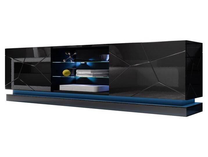 MIRJAN24 TV-Schrank Qiu 200 (mit 2 Drehtüren und Regale) Gefräste Seiten und Fronten, 200x40x57 cm, schwarz, mit LED Beleuchtung von Mirjan24
