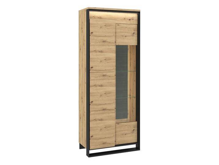 MIRJAN24 Vitrine 1D1W Quant QA-03 (2-Drehtüren) Griffloses Öffnungssystem push to open, LED-Beleuchtung, beige schwarz von Mirjan24