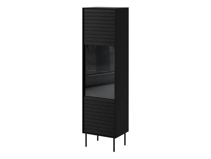 MIRJAN24 Vitrine Cortina (mit Drehtür) Schwarze Stahlfüße, Gehärtetes Glas 4 mm, schwarz, Schwarz von Mirjan24