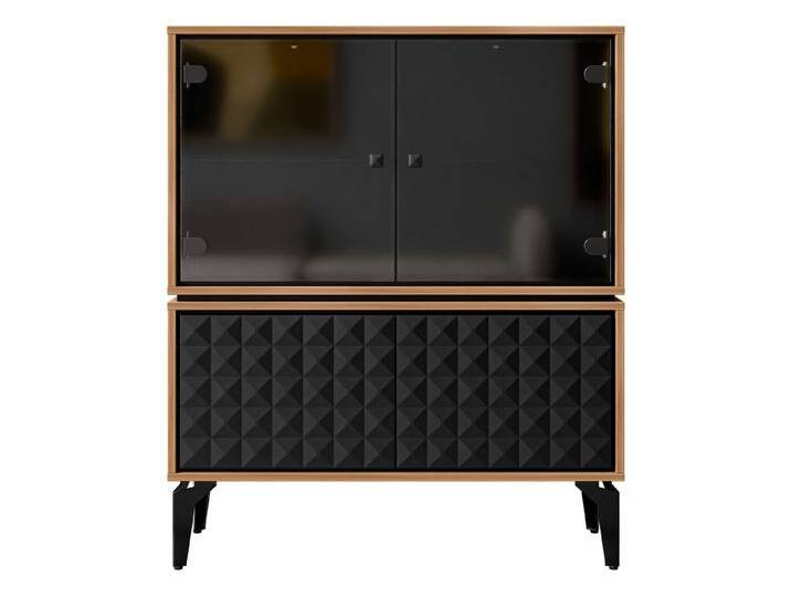 MIRJAN24 Vitrine Ella 102 (mit vier Drehtüren) Gehärtetes Glas, Schwarze Metallfüße, braun schwarz von Mirjan24