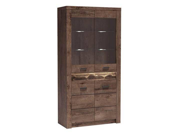 MIRJAN24 Vitrine Indianapolis I03 (4-Drehtüren) Metall Griffe, braun, mit warmweißer LED Beleuchtung, Esche Dunkel von Mirjan24