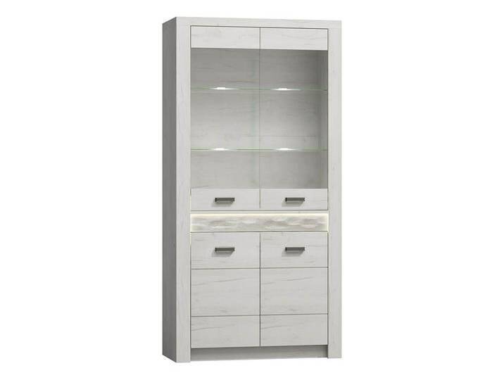 MIRJAN24 Vitrine Indianapolis I03 (4-Drehtüren) Metall Griffe, weiß, mit warmweißer LED Beleuchtung, Kraft Weiss von Mirjan24