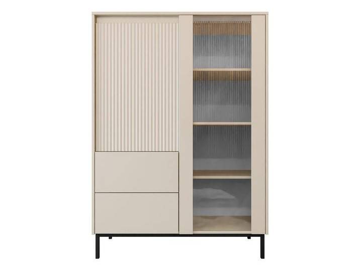 MIRJAN24 Vitrine Ozmi 2D2S (mit zwei Drehtür und zwei Schubladen) Gehärtetes Glas, Untergestell aus Metall, beige von Mirjan24