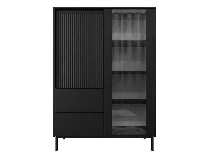 MIRJAN24 Vitrine Ozmi 2D2S (mit zwei Drehtür und zwei Schubladen) Gehärtetes Glas, Untergestell aus Metall, schwarz von Mirjan24