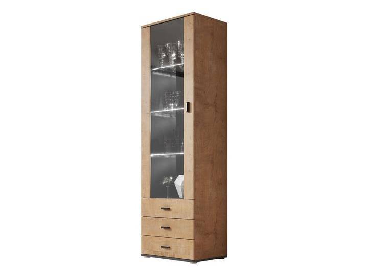 MIRJAN24 Vitrine Soho S01 (mit Drehtür und drei Schubladen) 60x41x192 cm, Beleuchtung als Option, braun schwarz, mit weißer LED Beleuchtung von Mirjan24