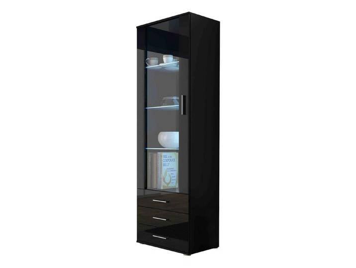 MIRJAN24 Vitrine Soho S01 (mit Drehtür und drei Schubladen) 60x41x192 cm, Beleuchtung als Option, schwarz, mit RGB LED Beleuchtung von Mirjan24